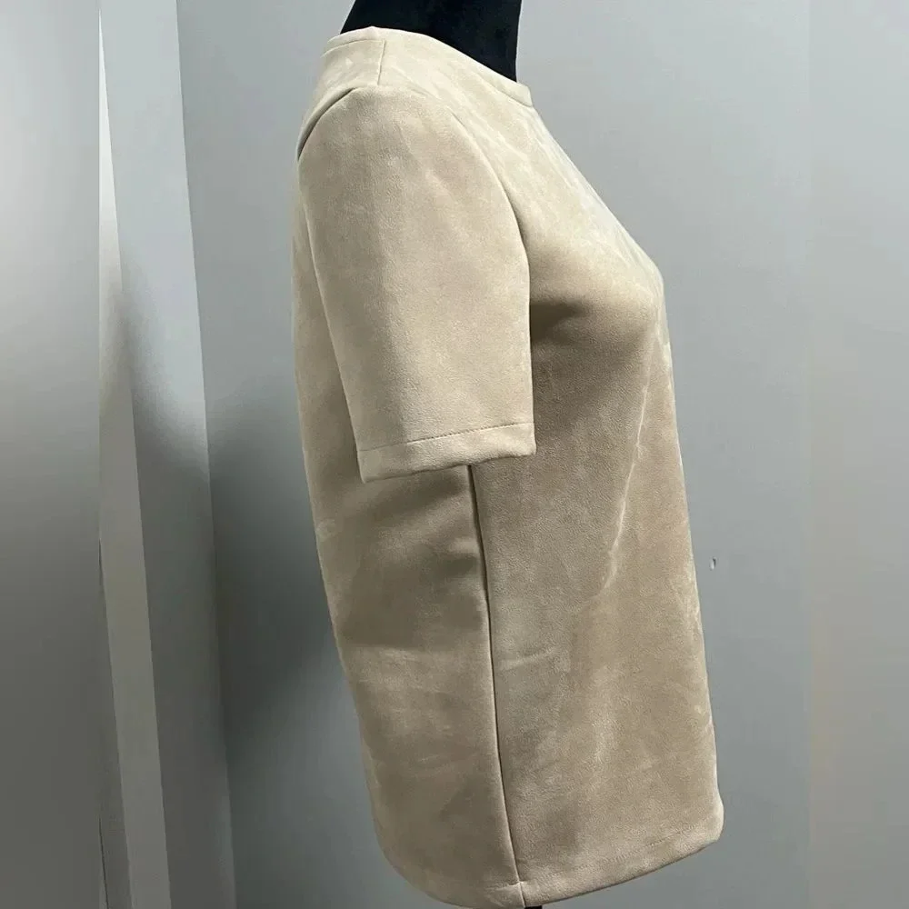 Zara Camel faux suede top with full back zipper short sleeves size Small - Picture 3 of 7